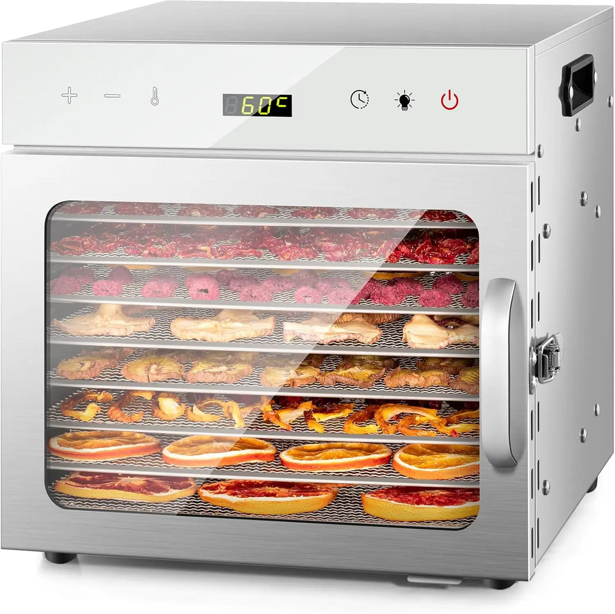 Kwasyo 8 Bandejas Deshidratador de Alimentos, Recetas Temperatura Ajustable 30-90°C, Acero Inoxidable Completo, Temporizador de 24 horas, BPA Free