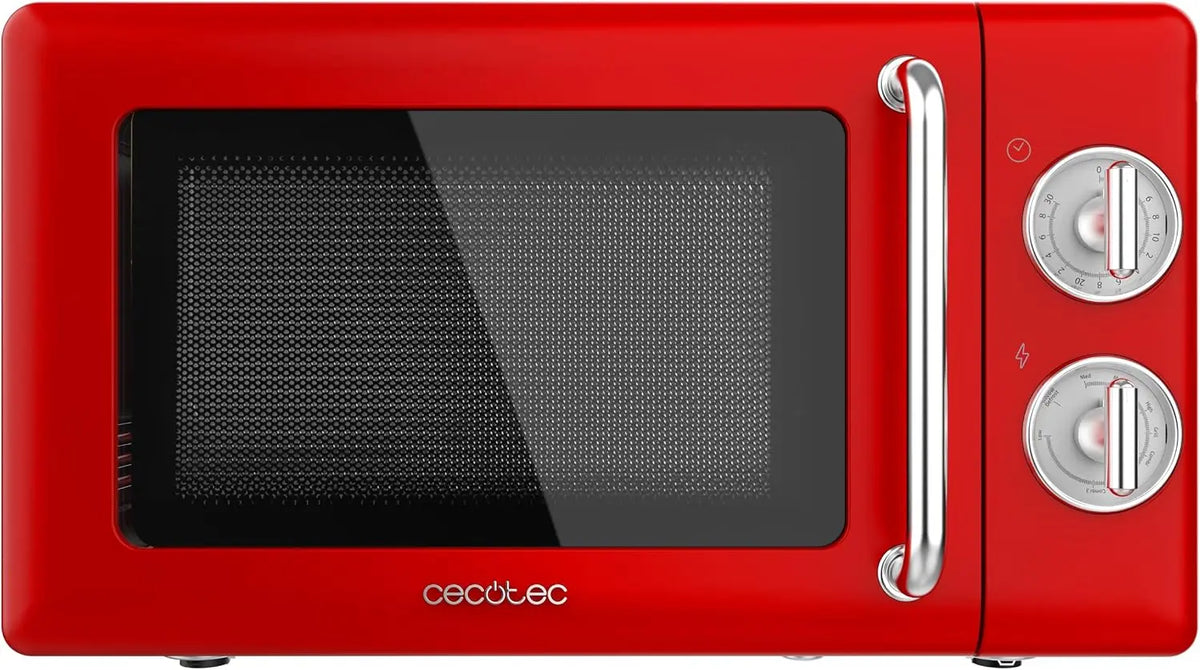 Cecotec Microondas Mecánico con Grill de 20 L Proclean 3110 Retro rojo. 700 W en 6 Niveles, Temporizador hasta 30 Minutos, Modo Descongelación