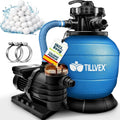 tillvex Depuradora de Agua para Piscina 10 m3/h + 800g Bolas de Filtro, 7 Funciones de Filtrado, Bomba de Filtro de Arena con Válvula (Azul)